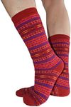 Invisible World Women's Alpaca Cabin Socks Fair Isle Warm Cozy Cute Red S/M