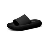 CLOUD SLIDES Ultra Soft Non Slip Cushion House Slippers for Men and Women, Black, 6-7 Women/4.5-5.5 Men