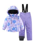 Hiheart Girls Winter Ski Jacket and Pants Set Winter 2-Piece Snowsuit Lilac Snowflake 8-9