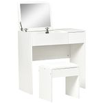 HOMCOM Vanity Set with Flip Top Mirror and Cushioned Stool, Makeup Vanity with Storage Drawer, Dressing Table for Bedroom, White