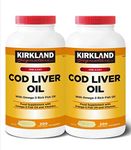 Kirkland Signature Cod Liver Oil + Omega 3-1150mg x 200 Capsules (2 Packs), Yellow Orange