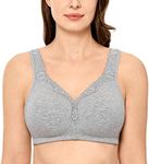 DELIMIRA Women's Wireless Plus Size Full Coverage Lace Bra Cotton Unlined Comfortable Grey 50DD