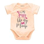 KNITROOT Maasi Family Special Onesies, Unisex Baby Kids Cotton Lycra Envelope Neck Half Sleeve Peach Romper, Bodysuit, Sleepsuit, Sassy Like My Maasi, 0-3 Months, Infant Cloths for Boys & Girls
