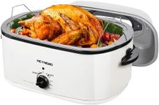 26 Quart Electric Roaster Oven with Visible & Self-Basting Lid, Large Turkey Roaster with Defrost Warm Function, Adjustable Temperature, Removable Pan Rack, Stainless Steel, White