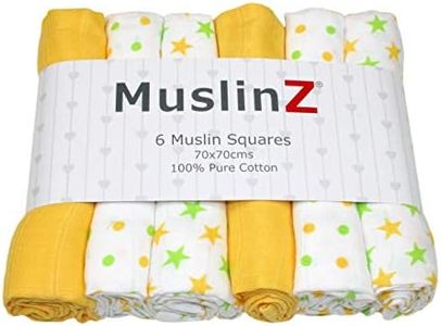MuslinZ 6pk Baby Mussola Quadrati Panni Burp 100% Puro Cotone Morbido 70x70cm Stelle Gialle