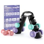 PhysKcal Dumbbells Set with Carry Stand, 2 x 1kg, 2 x 1.5kg, 2 x 2kg, Neoprene Coating Soft Grip Arm Weights for Women, Hand Weights Set for Ladies, Kids, Beginners