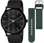 Matrix Men Silicone Swap Analogue Black Dial Watch With Interchangeable Straps & Boys (Black & Teal), Band Color-Black