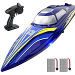 DEERC 14" Fast RC Boat for Kids & Adults, 32+ KPH Remote Control Speed Boat with 2x1200mAh Batteries, Auto Self-Righting Waterproof Toy for Lakes & Pools