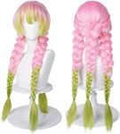 (Pink and Green) - SL Wig for Kanroji Mitsuri Cosplay for Demon Slayer Green and Pink Lolita Anime Cosplay Wigs with Cap