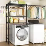 Ulif U4 Over Washer and Dryer Storage Shelf, Laundry Room Space Saver with Mounted on The Wall Expandable Hanger Rod, Suit Space from 4.9-6.3 ft. Width, 13.4" D x 79.3" H, Black