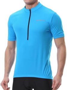 Spotti Men's Cycling Bike Jersey Short Sleeve with 3 Rear Pockets- Moisture Wicking, Breathable, Quick Dry Biking Shirt Lightblue