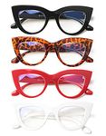 SOOLALA Blue Light Blocking Reading Glasses 4 Pairs Cat Eye Readers Eyeglasses, +2.5