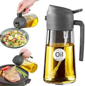 YARRAMATE 2-in-1 Olive Oil Sprayer Glass Bottle Dispenser, 16oz/470ml Capacity, Premium Nozzle for Cooking, Pour and Spray, Kitchen, Air Fryer, BBQ (Grey)