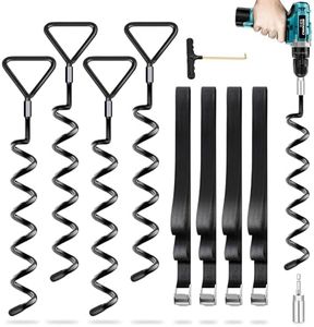 Trampoline Stakes 4 Pack - Heavy Duty Trampoline Anchors Kit - Ground Anchors Screw in for Trampolines - Trampoline Stakes Anchors High Wind with Straps