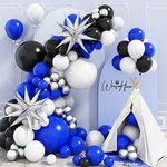 Blue Black and White Balloon Arch Kit, Navy Dark Royal Blue White Black Balloon Garland Kit with Metallic Silver Latex Balloons Explosive Star Foil Balloons for Boys Gaming Birthday Party Decorations