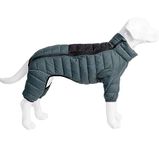 Dog Coat Dog Warm Jacket, 4 Legs Covered Waterproof Windproof Reflective Warm Dog Vest, Zippered Adjustable Outdoor Dog Snow Jacket for Small Medium Large Dogs ArmyGreen L