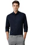 Aldeno Mens Regular Fit Solid Navy Blue Casual Satin Shirt