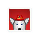 Calgary Flames Mascot Harvey The Hound Minimalist Peeker NHL Fine Art Print by S. Preston - Contemporary Kids Room Wall Decor, 12" x 12" Unframed Collectible Poster Colorful Clean Sports Artwork