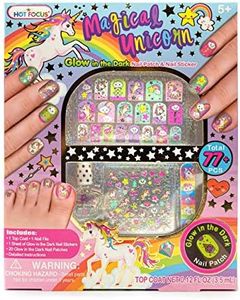 Hot Focus Unicorn Nail Kit – Kids Nail Polish Set for Girls Ages 5 6 7-12 with 77+ Pieces, Spa Kit, Nail Art Decoration Set, Glow-in-the-dark, Stickers, and Water-Based Polish - Girls' Nail Kit.