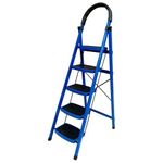 TNT The Next Trend 5 Step Steel Step-Ladder for Home | Heavy Duty Foldable Ladder with Wide Ant-Slip Steps and Anti-Skid Shoes - Blue