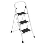 SONGMICS Step Ladder, 3-Step Ladder, Folding Ladder, Safety Lock, Space-Saving Storage, Holds up to 150 kg, Simiply White GSL03WT