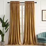 PRIMROSE Gold Curtains 96 inch for Living Room Velvet Blackout Rod Pocket Window Drapes Treatment Semi Room Darkening Decor Golden Curtains for Bedroom Set of 2 Panels