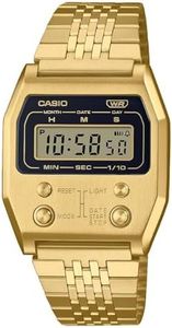 Casio A1100G-5D Digital Gold Strap Unisex Adult Watch, Gray/Gold Dial, 40 × 35 × 9.1 mm