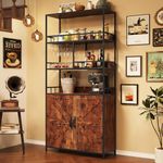 GarveeHome Tall Bar Cabinet 70.8" in Wine Cabinet Freestanding Liquor Cabinet with Goblet Holder 5 Tier Bakers Rack with Cabinet Large Baker Rack with Storage Standing Microwave Stand Wine Rack