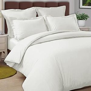 Pizuna Cotton Percale Super King Duvet Cover Set White, 100% Long Staple Combed Cotton Superking Duvet Cover 260x220cm, Sateen Weave Quilt Cover with Button Closure (Bedding Duvet Sets)