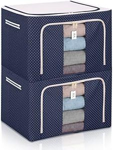 Miss Rui Clothes Storage Box with Steel Frame 2 Pack 66L Large Capacity Foldable Closet Organiser Bags Containers Breathable for Clothing Home Organisation (Blue)