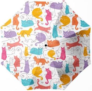 WSZYNDF Travel Compact Windproof Umbrella, Small Cute Cat Design Automatic Folding Umbrella for Rain and Wind, Portable UV Shade Sun Umbrella for Girl and Women