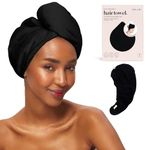 Kitsch Microfiber Hair Towel Wrap for Women – Ultra Absorbent Microfiber Bath Towels for Wet, Curly, Long or Short Hair – Anti-Frizz Hair Wrap, Great Hair Care Gifts for Women – Black