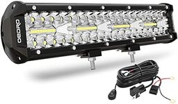 OEDRO 12 Inch LED Light Bar 300W - Tri-Row Spot Flood Combo Led Work Light 25200LM + Wiring Harness, IP68 Off Road Driving Fog Lamp for Jeep Truck SUV ATV UTV Tractor, Super Bright (12V 24V)