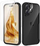 ORETECH 4 in 1 Compatible with iPhone 16 Plus Case 6.1 Inch, with[2X Screen Protector &Camera Lens Protector],[Anti-Yellowing] Shockproof Bumper Cover for iPhone 16 Plus Phone Case-Black