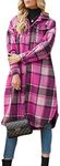 Ainangua Women's Casual Wool Blend Long Plaid Shirt Jacket Button Down Pocketed Shirt Shacket (Rose Red, XS)