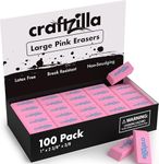 Craftzilla Pink Erasers 100 Pack - Large Latex-Free Bevel Erasers for Kids, Classroom, and School Supplies - Ideal Eraser for Pencils and Drawing