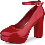 Allegra K Women's Platform Ankle Strap Chunky Heel Red Mary Janes Pumps 10 M US