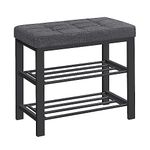 SONGMICS Shoe Bench, 3-Tier Shoe Rack for Entryway, 12.2 x 23.6 x 19.3 Inches, Dark Gray and Black ULBS576B33