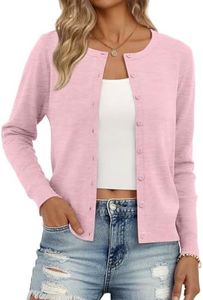 Trendy Queen Womens Cardigan Sweaters Lightweight Crew Neck Outfits Fall Fashion 2025 Clothing Pink L