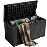 VICTONE 100 Gallon Resin Deck Box, Weatherproof & UV Resistant – Large Outdoor Storage for Patio Furniture, Garden Tools, Pool Supplies, Lockable (Black)