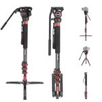 Avella CD324 Carbon Fiber Video Monopod Kit, with Fluid Head and Removable feet, 71 Inch Max Load 13.2 LB for Canon Nikon Sony Olympus Panasonic DSLR Camera