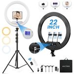 22" Ring Light with 75" Tripod/LED Display/2 USB Ports, 2600K-6500K Dimmable LED Light, Tripod Stand, Remote Controller,for ipad,Camera,Smartphone,TikTok Video Recording, Live Streaming