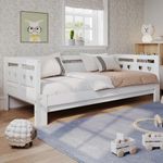 Merax Daybed Wooden Frames 3FT Single Bed, Pull out Trundle Wooden Bed mit Heart-Shaped for Children Adults, Sofa Guest Bed for Living Room and Bedroom, 90 x190 cm, White