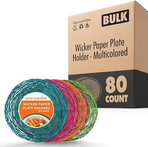 Stock Your Home 10-Inch Bamboo Paper Plate Holder (80 Count) - Heavy Duty Wicker Reusable Paper Plate Holders - Multicolor Charger Plates