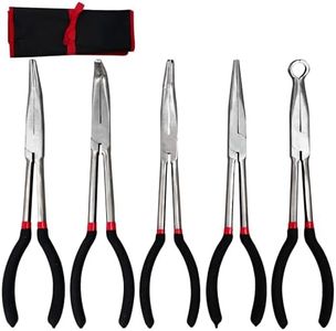 Long Reach Needle Nose Pliers, 5 Pcs 11-Inch Long Needle Nose Pliers Hose Grippers Set with Pouch, Includes Straight Angle, 25, 45, 90 Degree, O-Typed Long Reach Pliers for Narrow Spaces