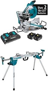 Makita XSL04PTU 18V X2 LXT Lithium-Ion (36V) Brushless Cordless 10" Dual-Bevel Sliding Compound Miter Saw Kit, AWS and Laser (5.0Ah) with WST06 Compact Folding Miter Saw Stand