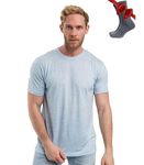 Merino.tech Merino Wool T Shirt Mens - Merino Wool Base Layer Men Undershirt Lightweight + Hiking Socks (Arctic Blue, Large)
