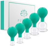 PURAVA Cupping Therapy Set with Suction Ball, Glass Cupping Set for Neck, Face and Body for Tension, Back Pain and Cellulite - Set of 5