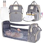 Baby Changing Bag, Diaper Bag, Large Nappy Backpack with Portable Changing Mat and Foldable Cot, Multifunctional Waterproof Baby Travel Bag for Mum and Dad (Gray)