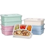 Shopwithgreen Reusable 8 Pack 4-Compartment Bento Snack Lunch Boxes Kit for Toddler Kids Adults, Reusable 50 OZ Freezer Safe Meal Prep Containers, BPA-Free